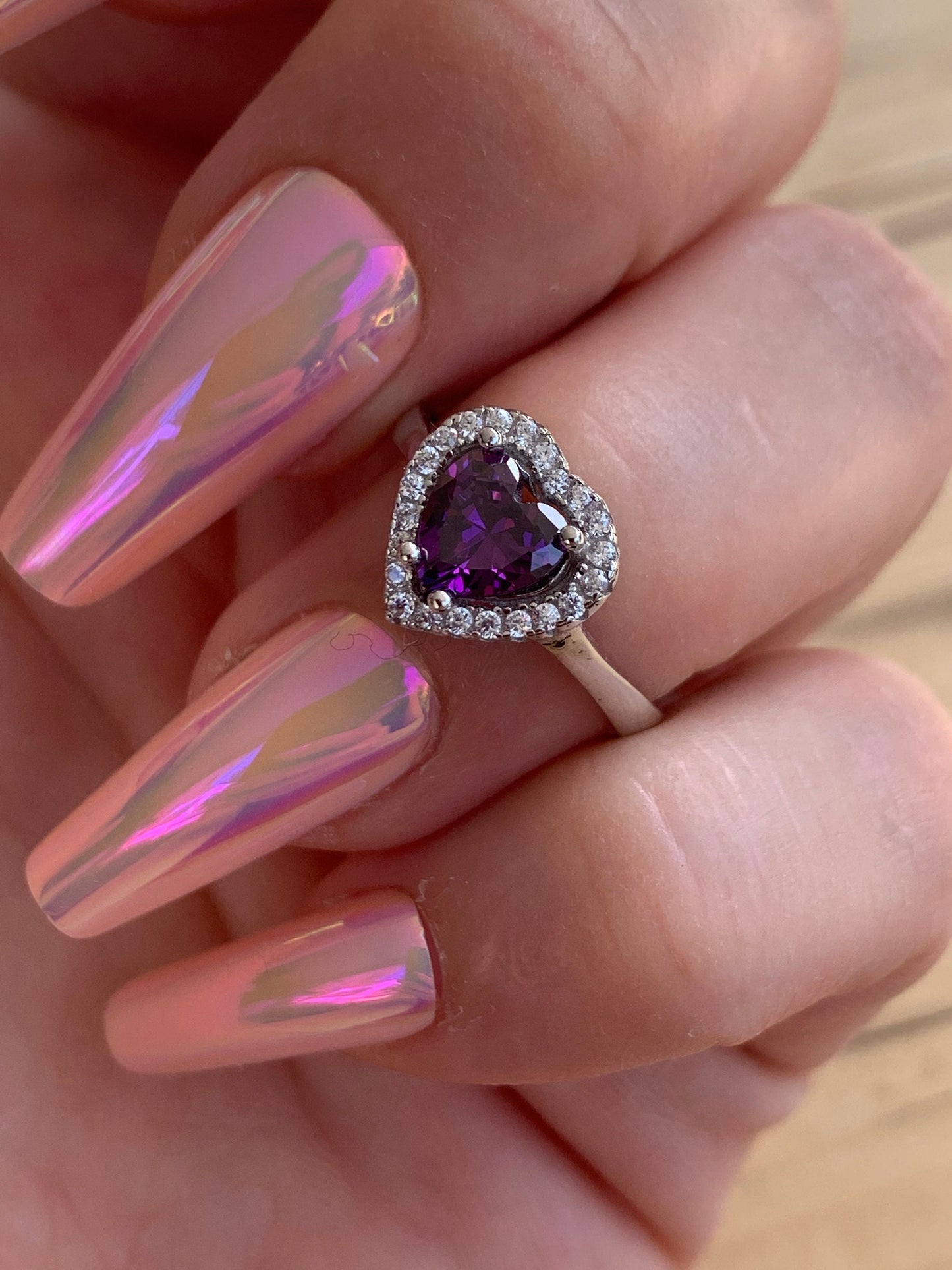 Amethyst Heart Ring in 925 Sterling Silver - Valentine's