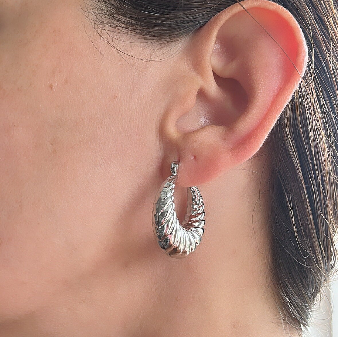 Silver Hoop Earrings: Upcycled Brass Twist Hoops