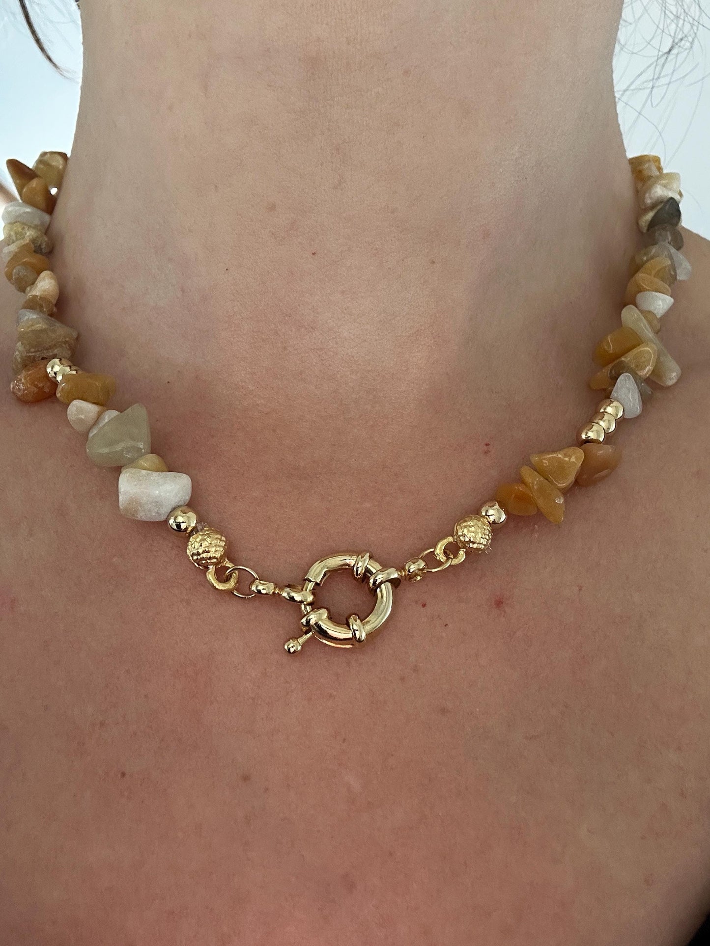 Yellow Aventurine Chip Stone Necklace – Handmade Free Form Gemstone Choker