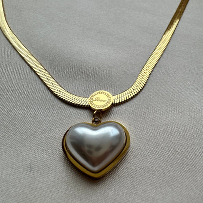 Gold Heart Necklace: Herringbone Chain, Gold