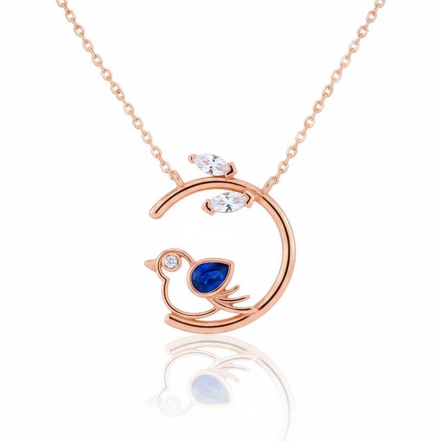 Sapphire Bird Necklace - Rose Gold Vermeil - September Birthstone - Valentine’s Day Gift for Her
