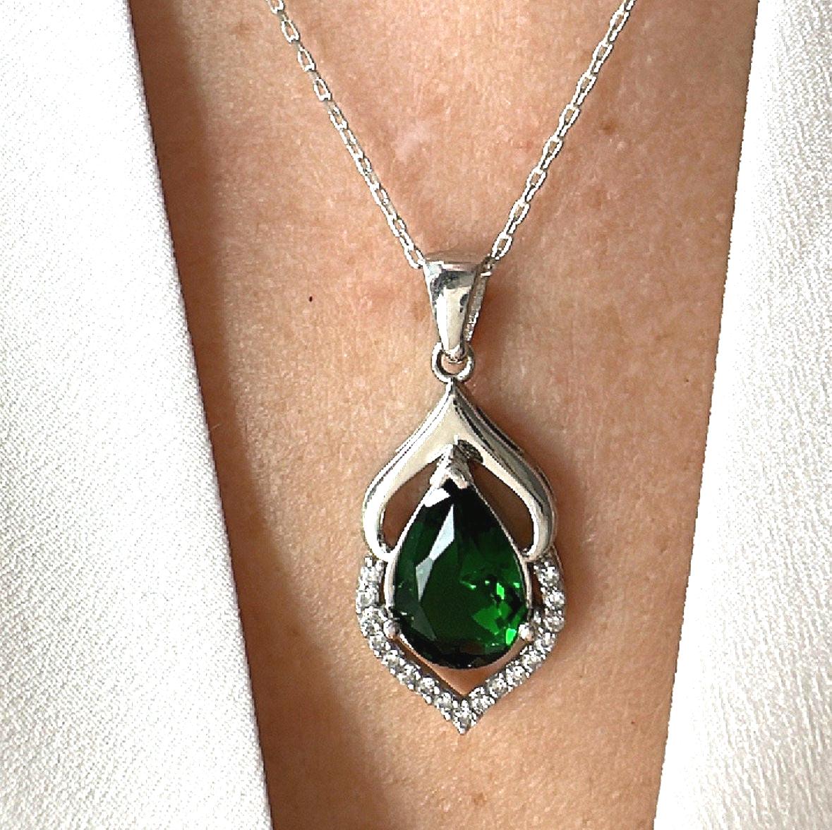 Personalized May Birthstone Emerald Necklace -