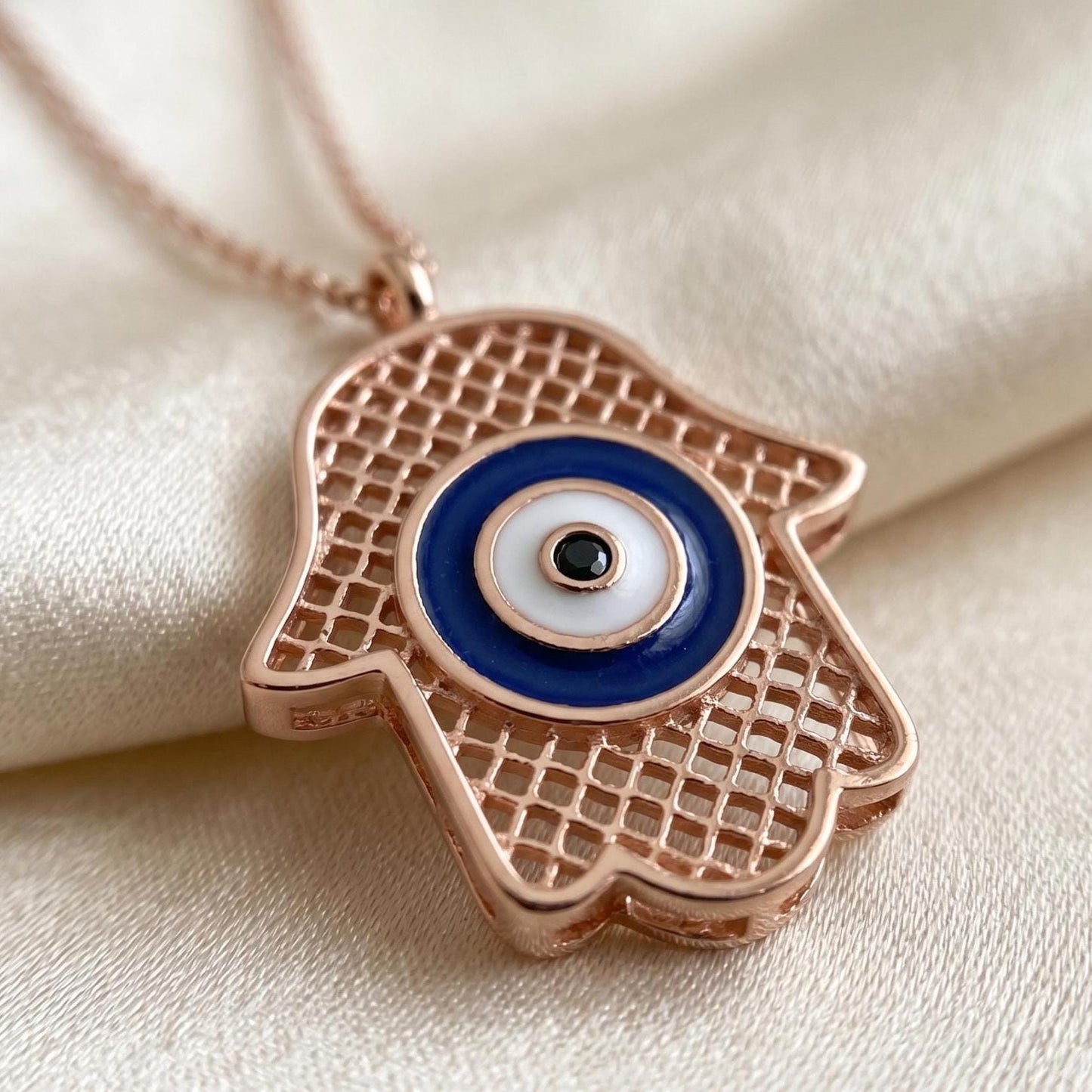 Rose Gold Hamsa Hand Necklace in Sterling Silver -Gift For Her
