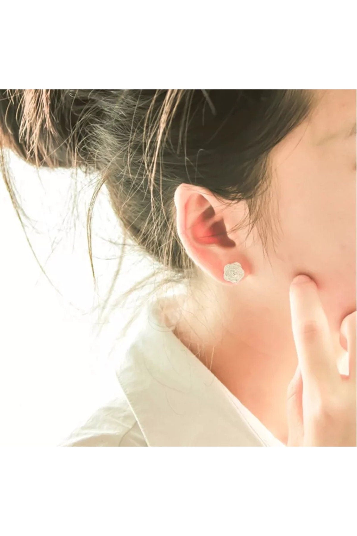 Dainty Sterling Silver Rose Earrings: Floral Blossom Jewelry