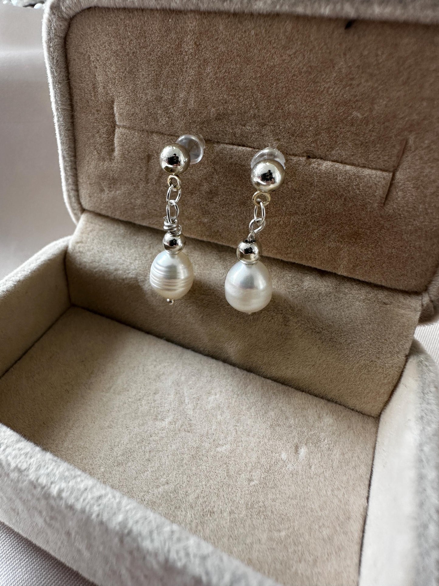 Handmade Pearl Dangle Earrings: Gold Hoops
