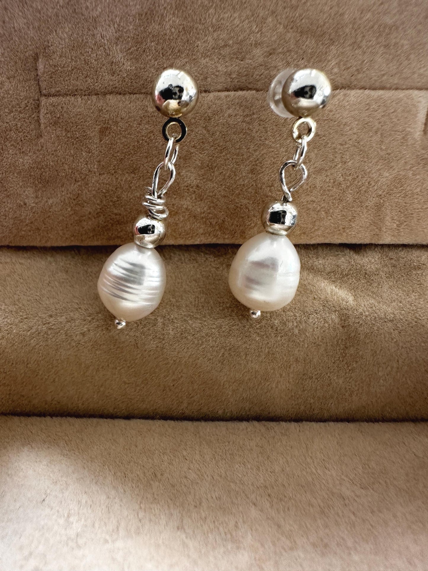 Handmade Pearl Dangle Earrings: Gold Hoops