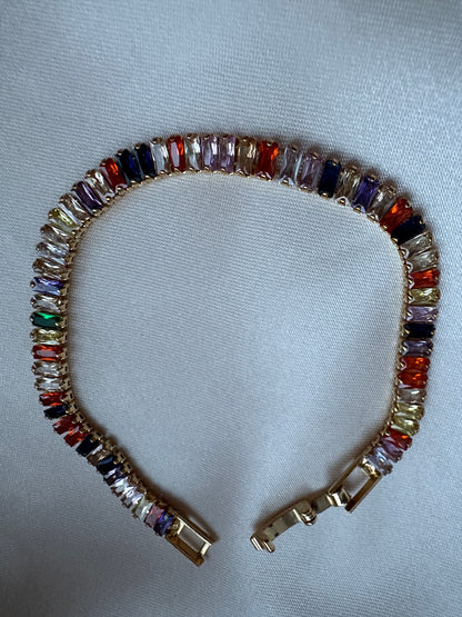 Gold Rainbow Zircon Tennis Bracelet - 18Ct PVD Plated