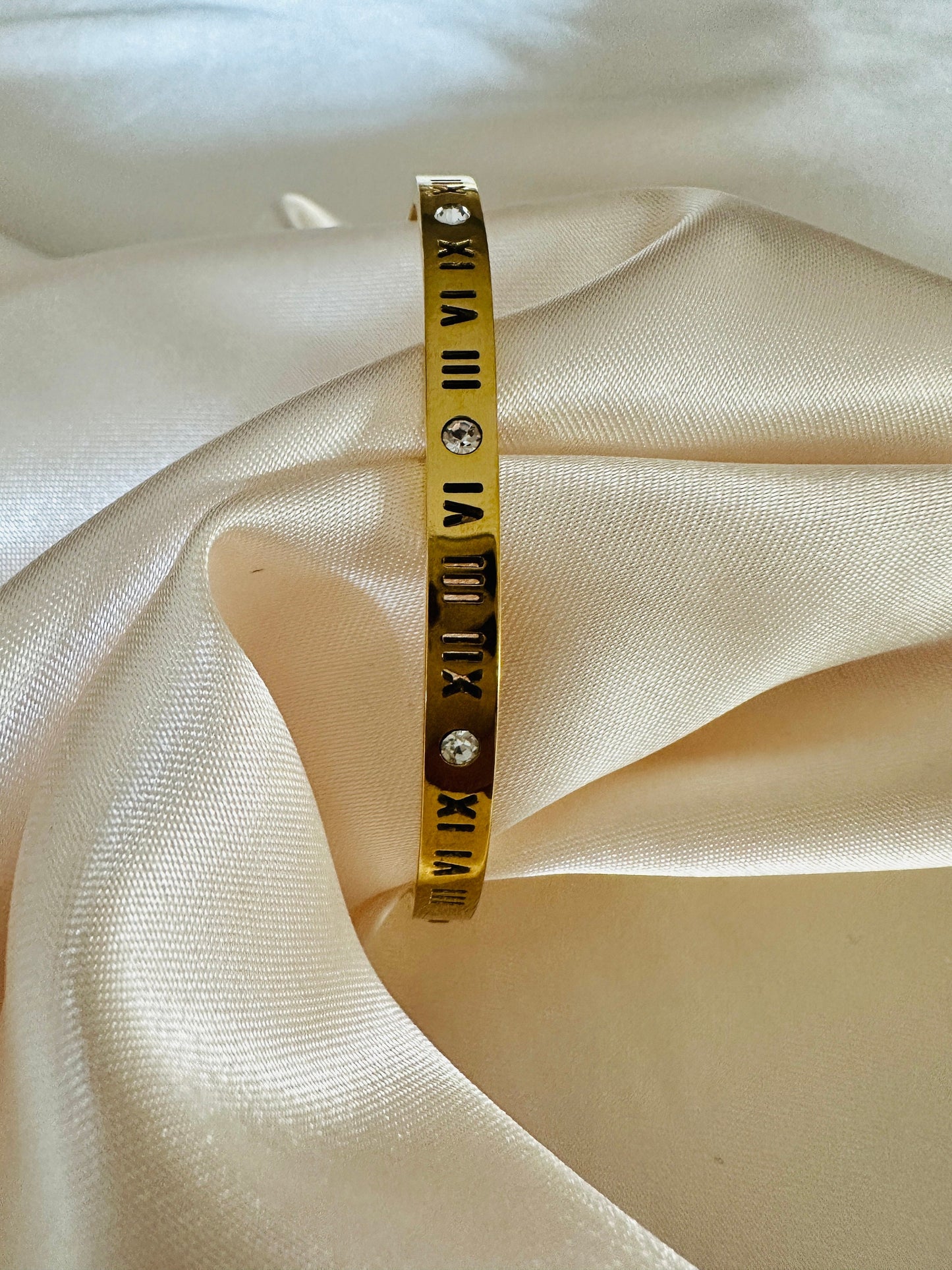 Gold Bangle: Roman Numeral Stainless Steel Bracelet
