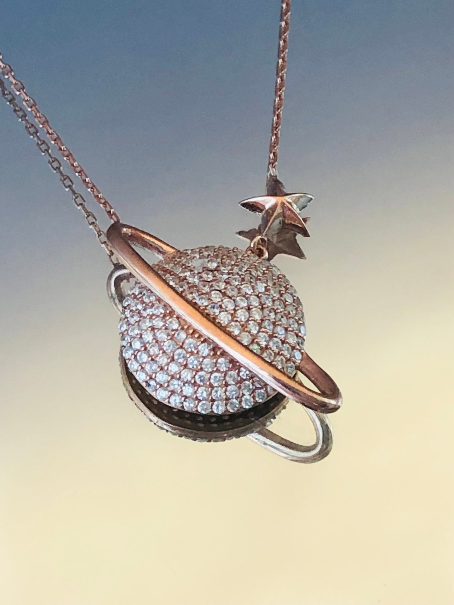 Sterling Silver Planet Pendant, Saturn Necklace in Rose Gold, Celestial Charm, Space Necklace,Exclusive Gift for Her