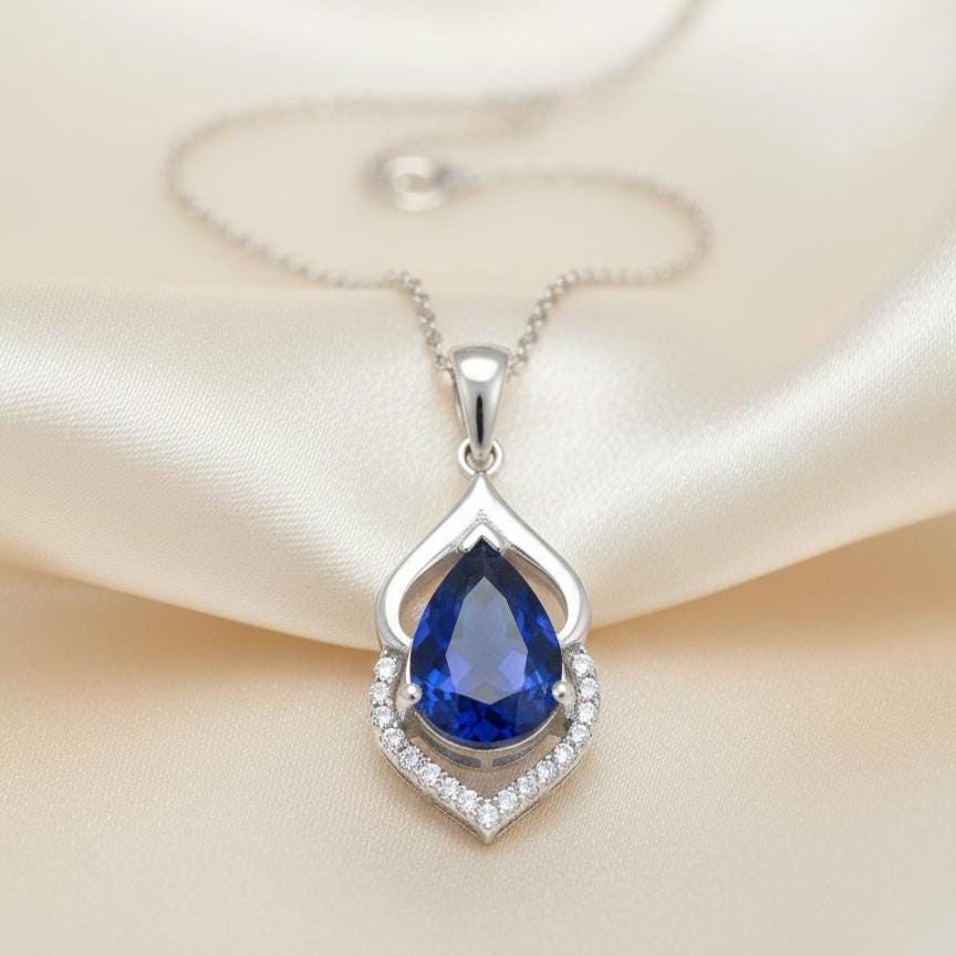Royal Blue Sapphire Pendant in Sterling Silver - September Birthstone Necklace