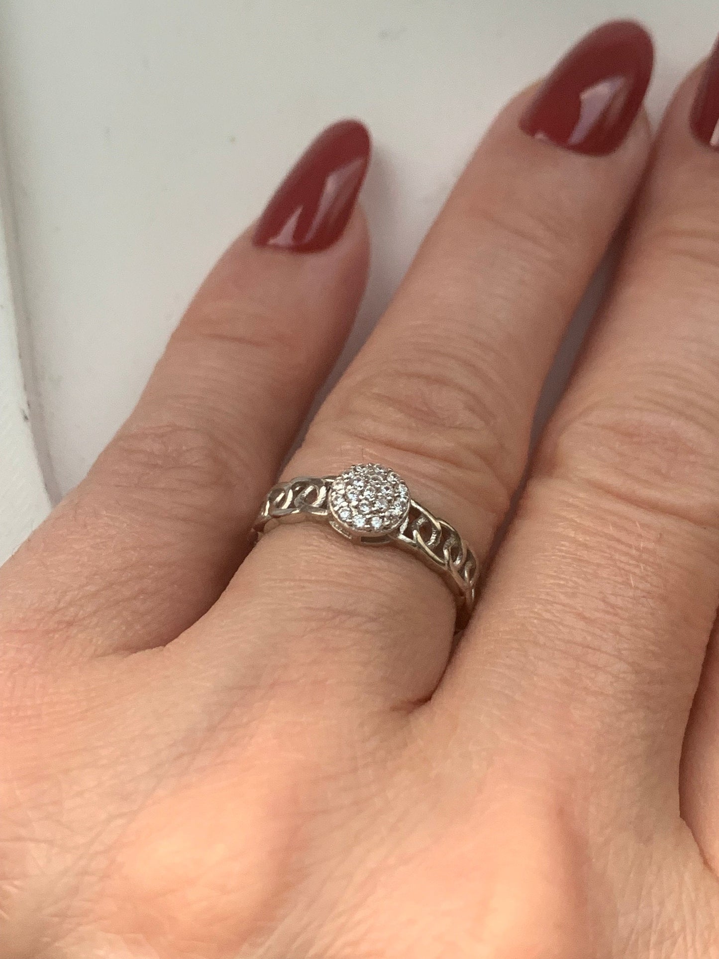 Handmade Sterling Silver Chain Ring: Adjustable Pave Ring