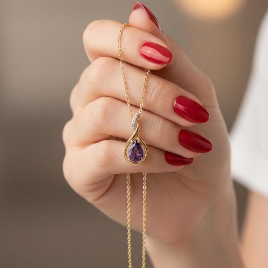 Gold Vermeil Amethyst Infinity Necklace -February Birthstone Pendant