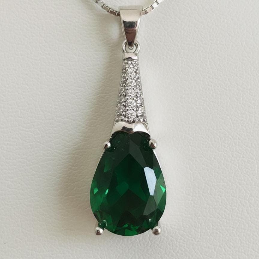 Emerald Necklace in Sterling Silver- May Birthstone Jewelry