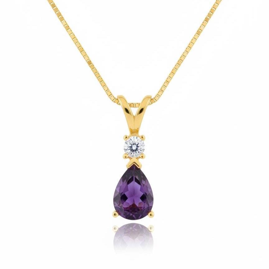Gold Vermeil Amethyst Necklace - February Birthstone Pendant - Minimalist Jewelry