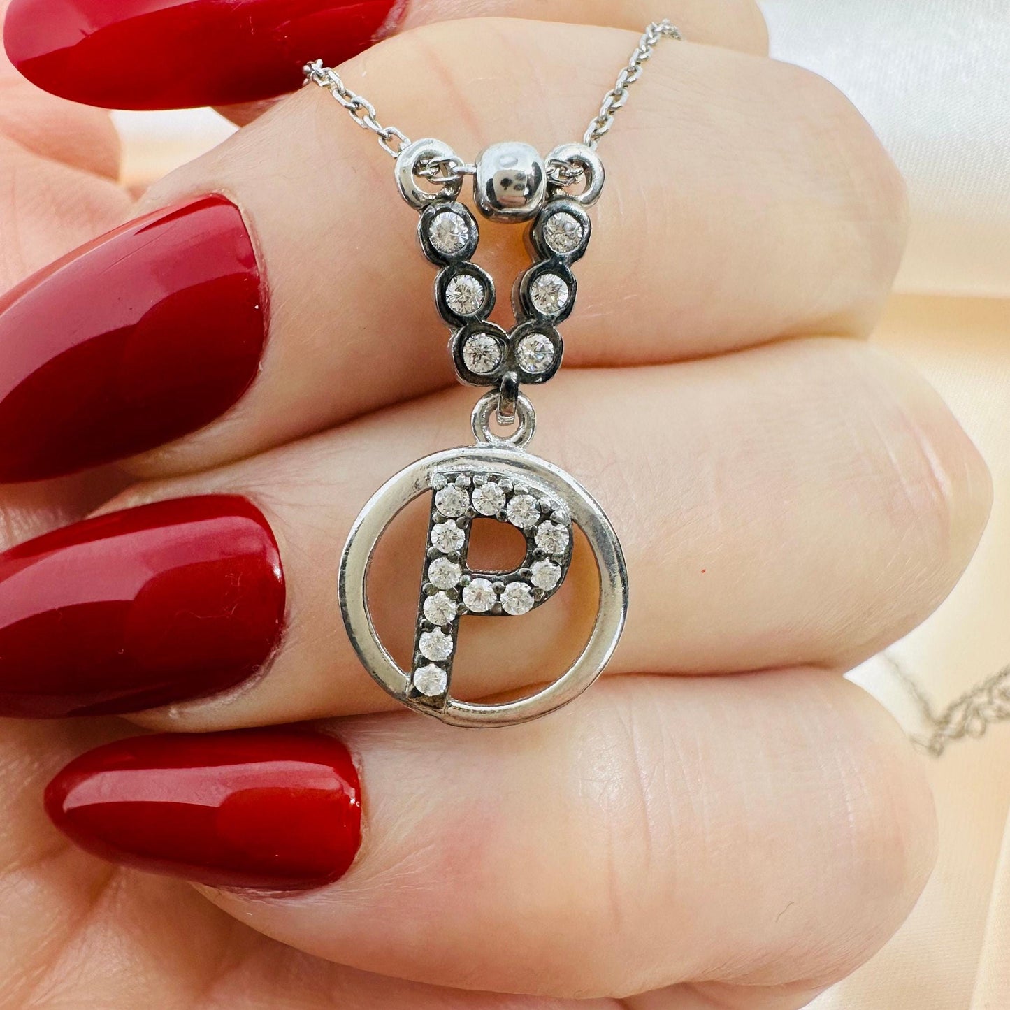 Sterling Silver P Letter Necklace - Custom Zircon Initial Jewelry for Her