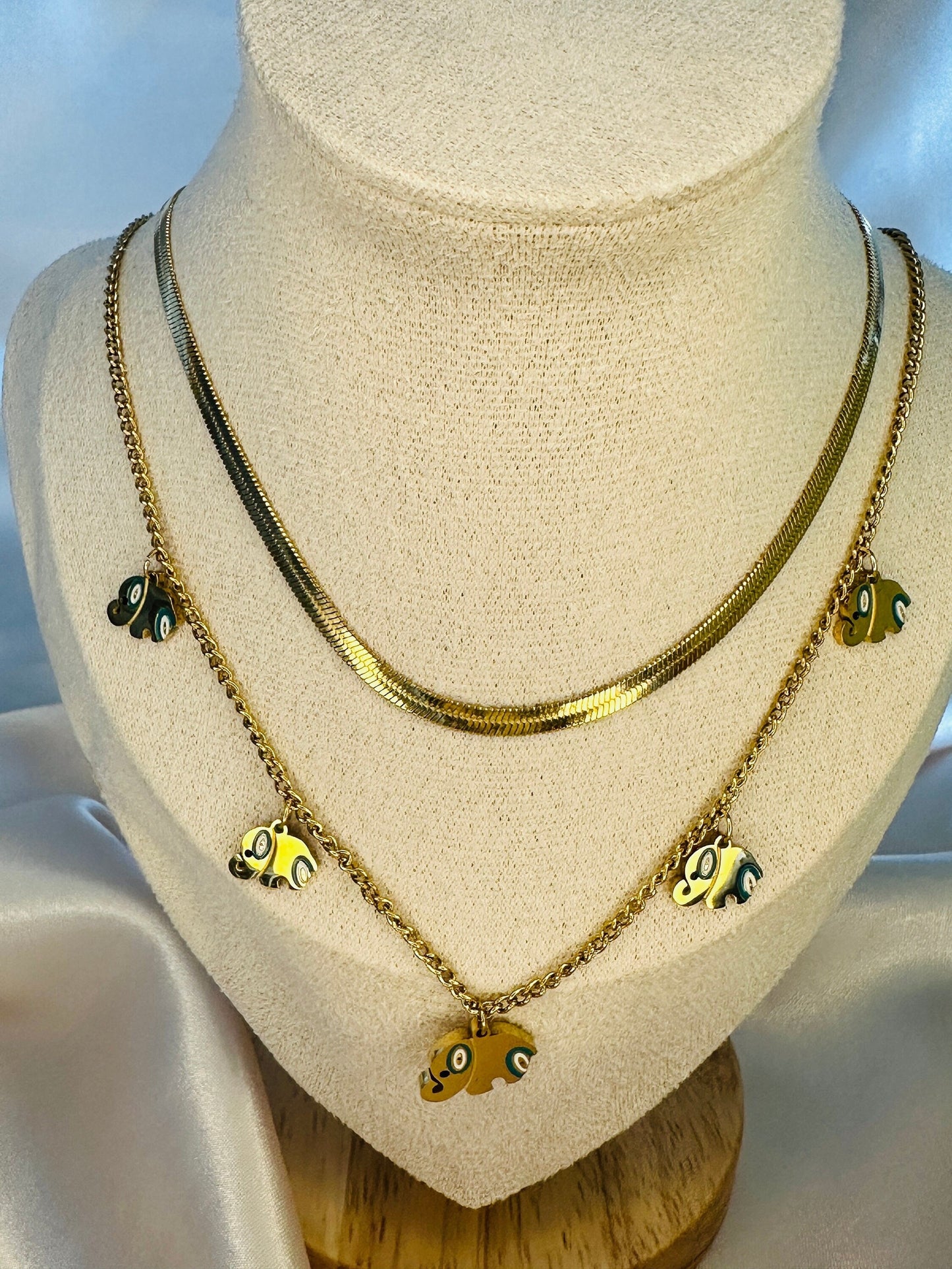 Gold Elephant Charm Necklace: Stainless Steel Animal Pendant