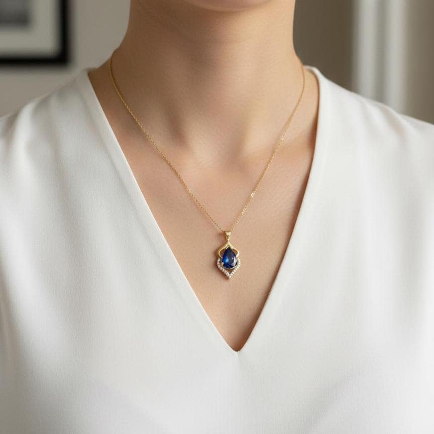 Royal Blue Gold Vermeil Sapphire Pendant -September Birthstone Necklace