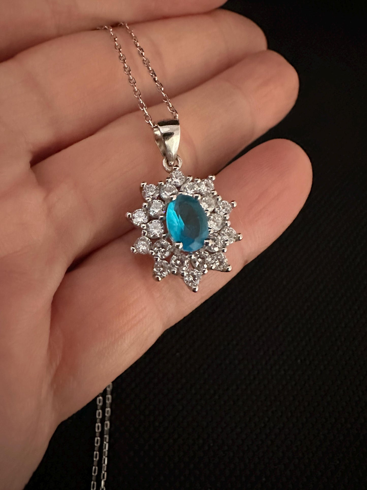 Dainty Blue Topaz Necklace in Sterling Silver– December Birthstone Floral Pendant - Gift For Her