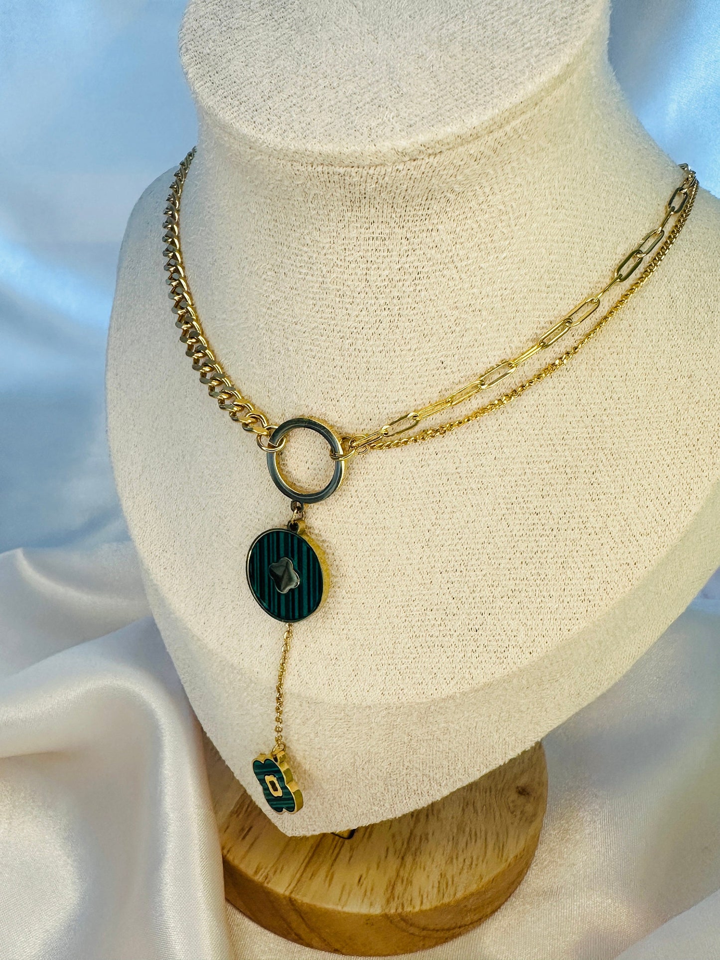 Emerald Gold  Clover Necklace