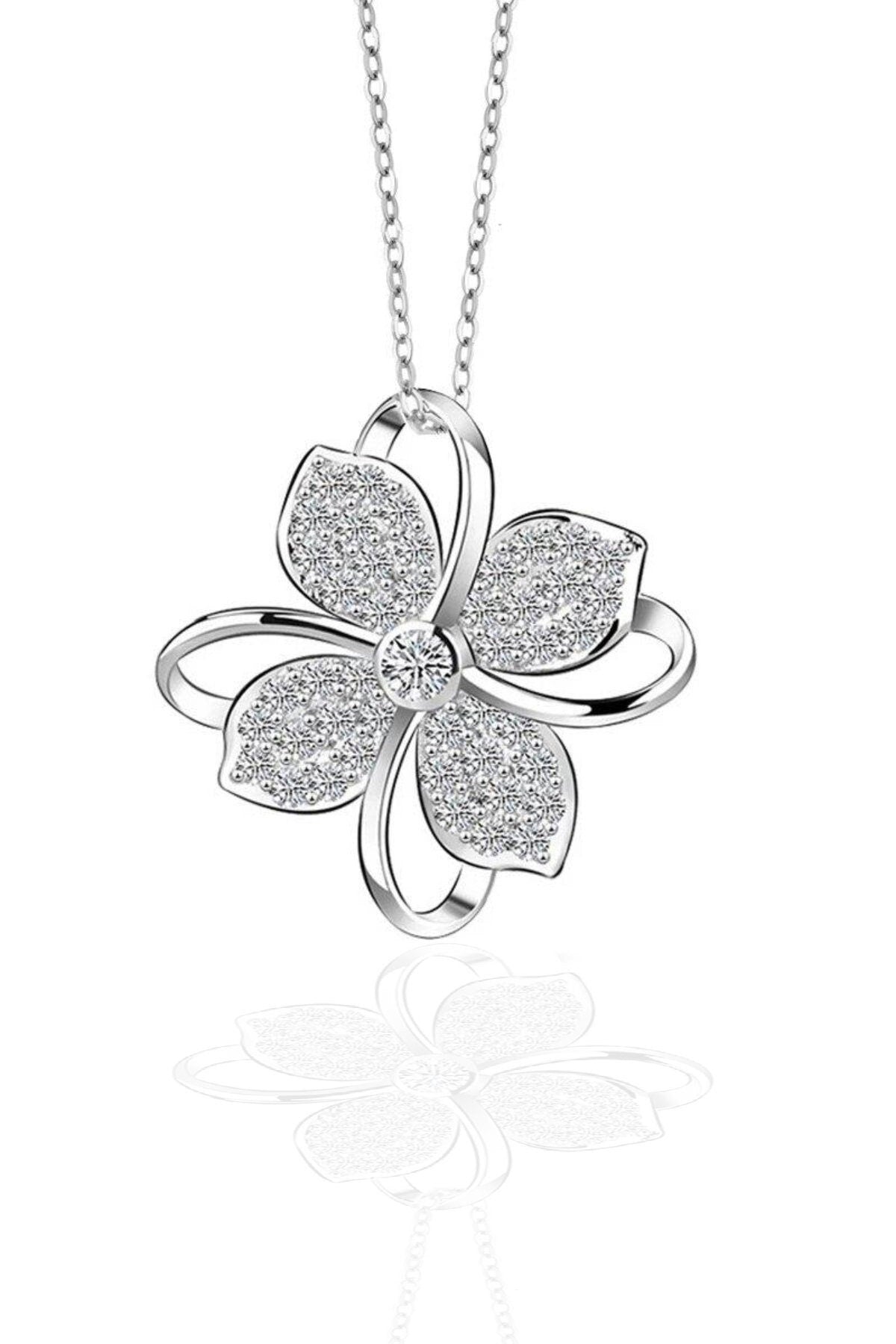 Zircon Clover Necklace – Sterling Silver Lucky Pendant Jewelry Gift