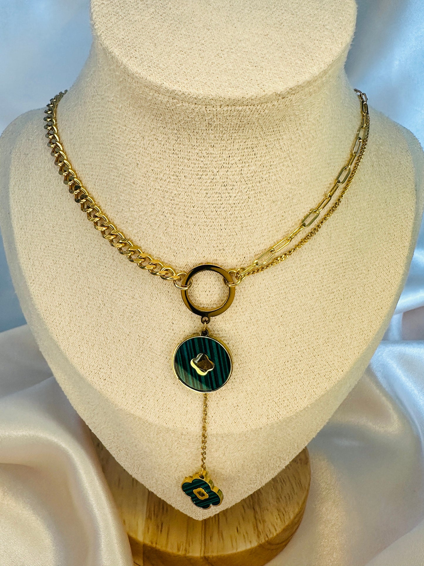 Emerald Gold  Clover Necklace