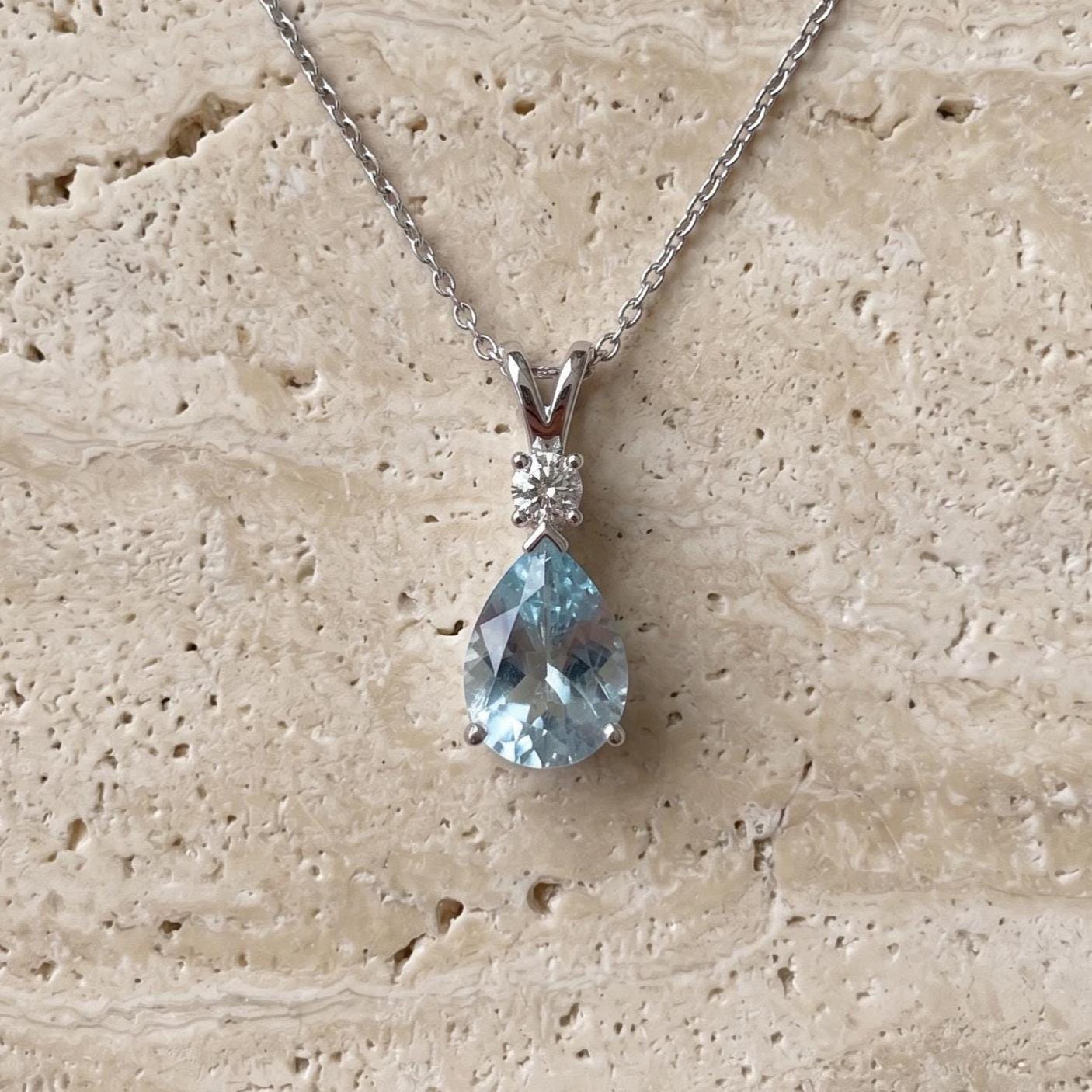 Aquamarine Minimalist Necklace - March Birthstone Pendant - Dainty Jewelry -925 Sterling Silver
