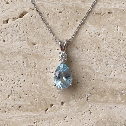 Aquamarine Minimalist Necklace - March Birthstone Pendant - Dainty Jewelry -925 Sterling Silver