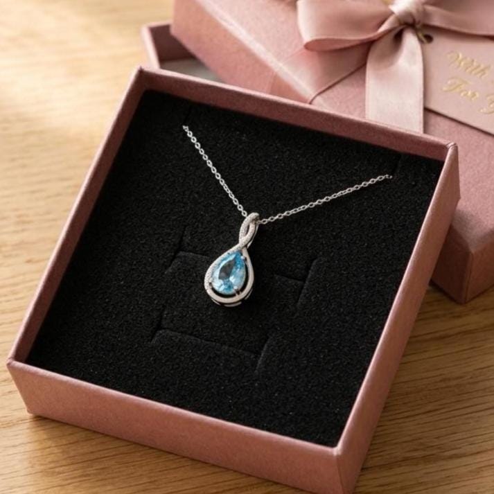 Aquamarine Infinity Necklace -March Birthstone Pendant - Gift For Her