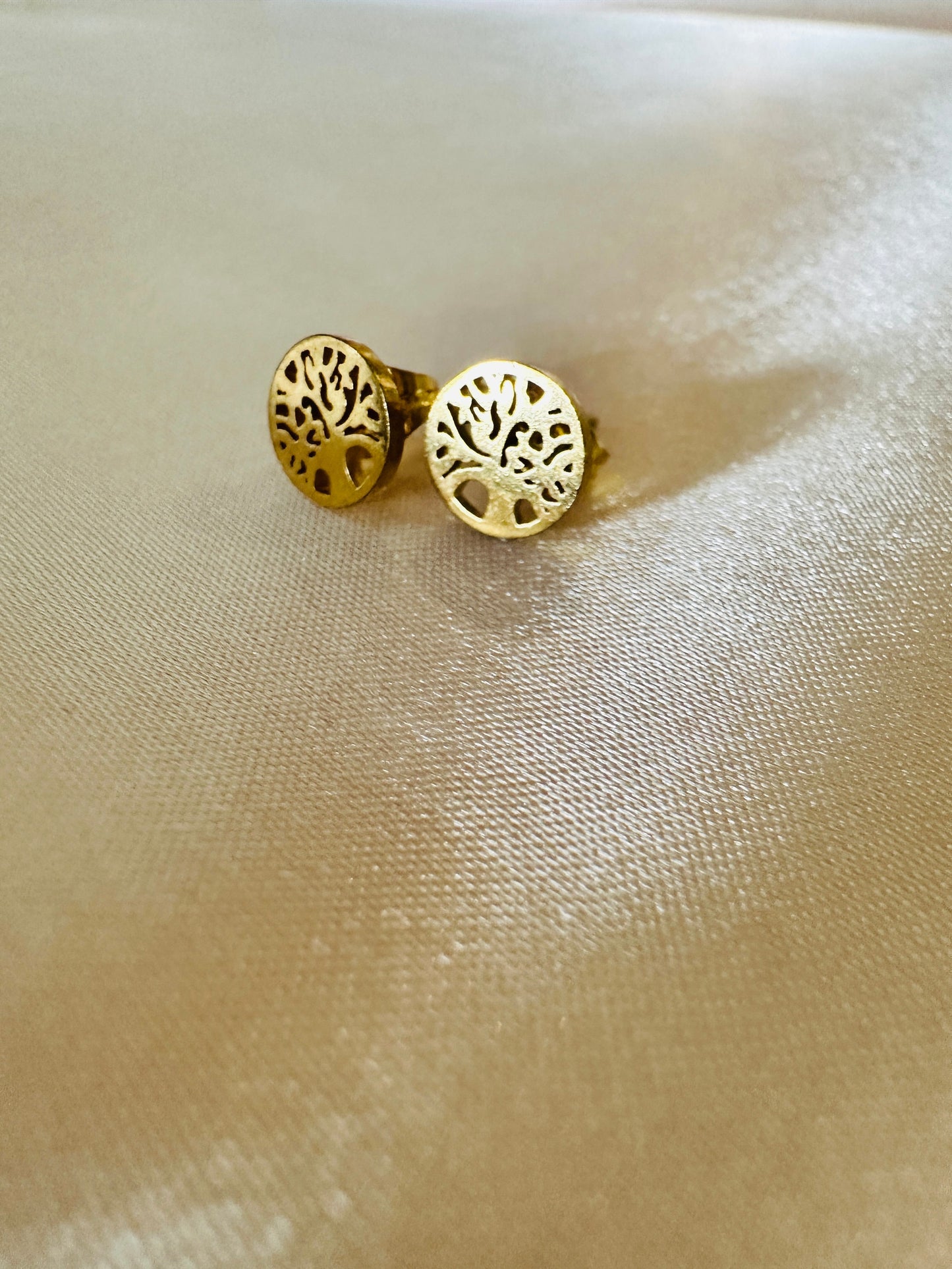 Gold Life Tree Dangle Earrings: Hypoallergenic Steel