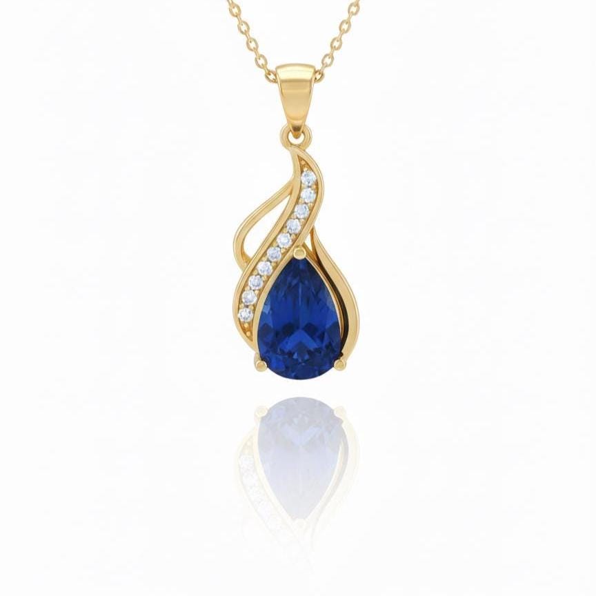 Royal Blue Gold Vermeil Sapphire Pendant - September Birthstone Necklace