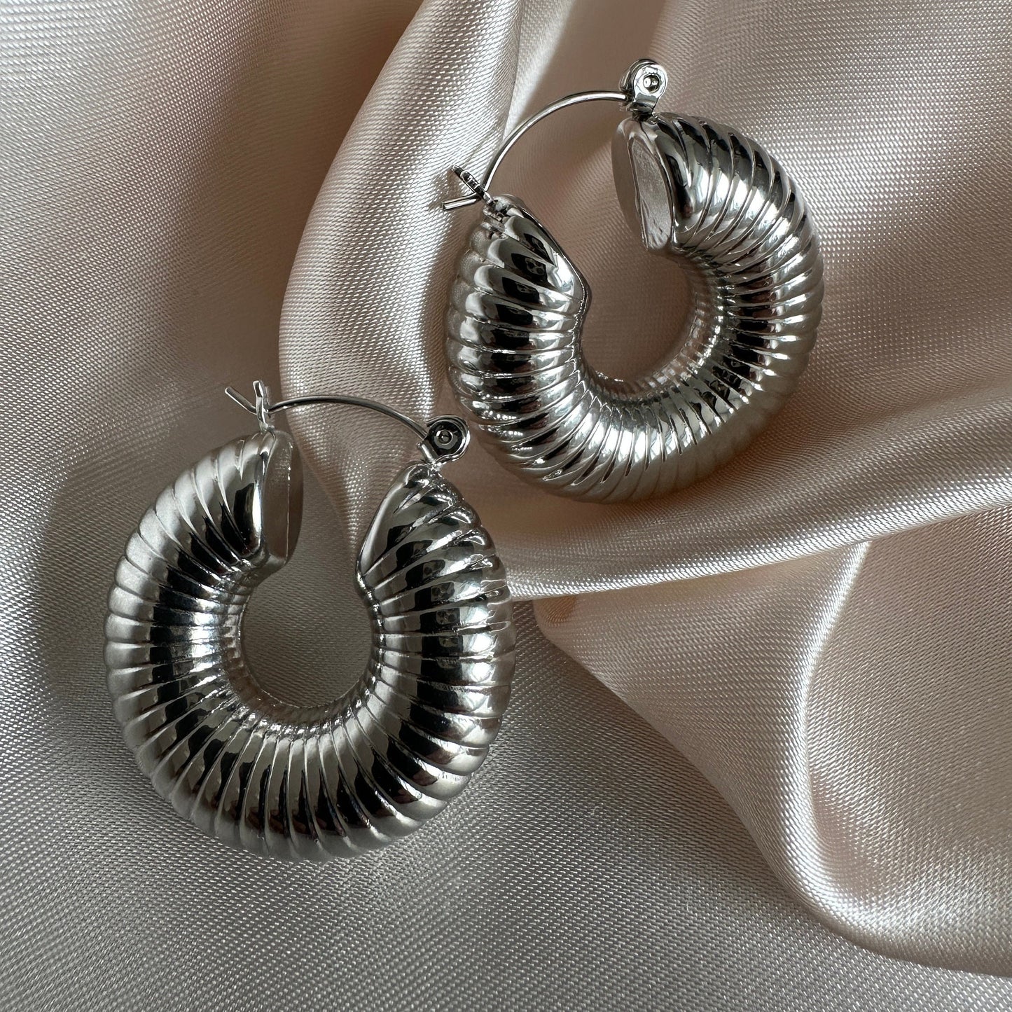 Silver Chiara Thick Hoop Earrings: Upcycled Brass