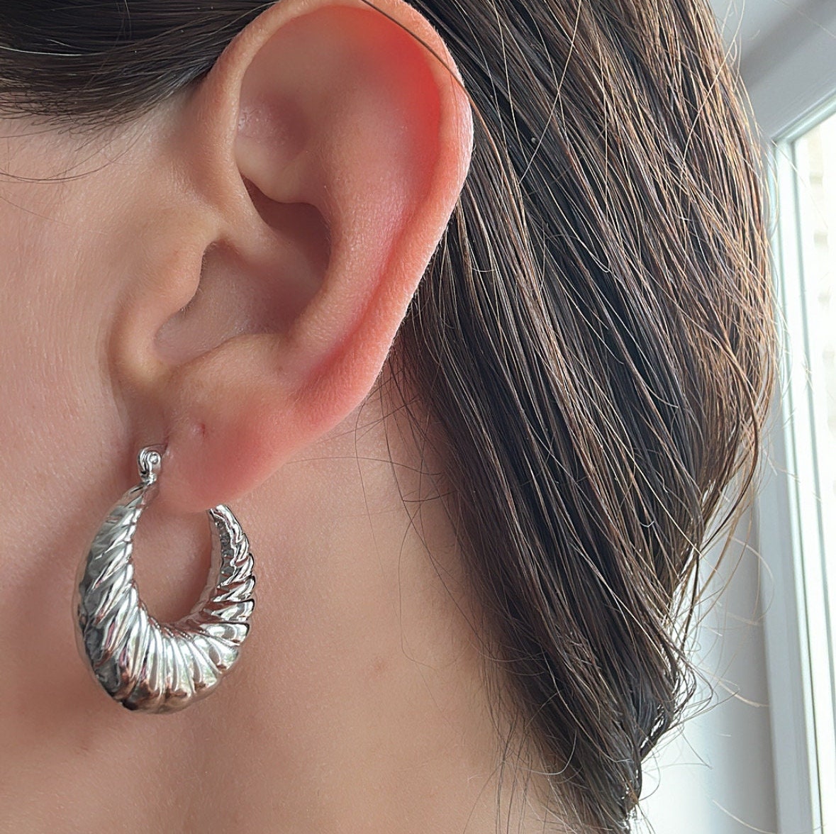 Silver Hoop Earrings: Upcycled Brass Twist Hoops