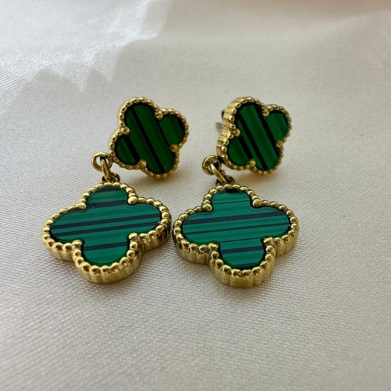 Four Leaf Clover  Earrings Emerald