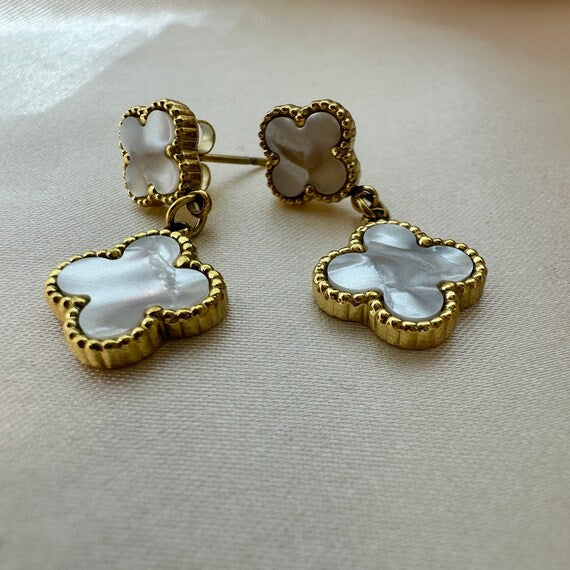 Four Leaf Clover Earrings Pearl