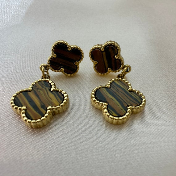 Four Leaf Clover Earrings Brown