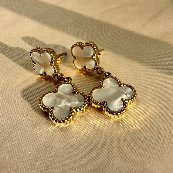 Four Leaf Clover Earrings Pearl