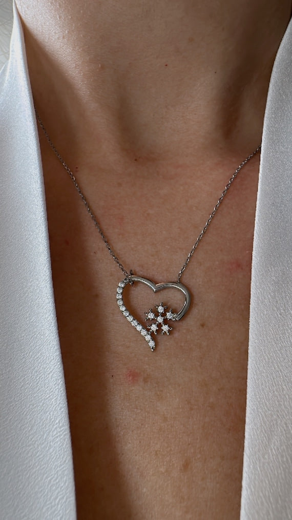 Snowflake  Heart Necklace