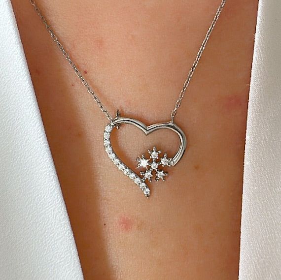 Snowflake  Heart Necklace