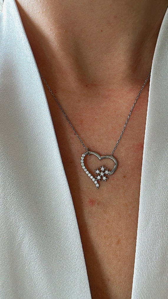 Snowflake  Heart Necklace