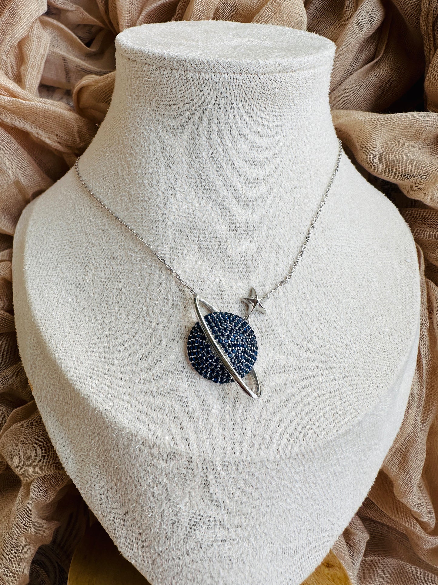 Blue Stone Silver Planet Necklace