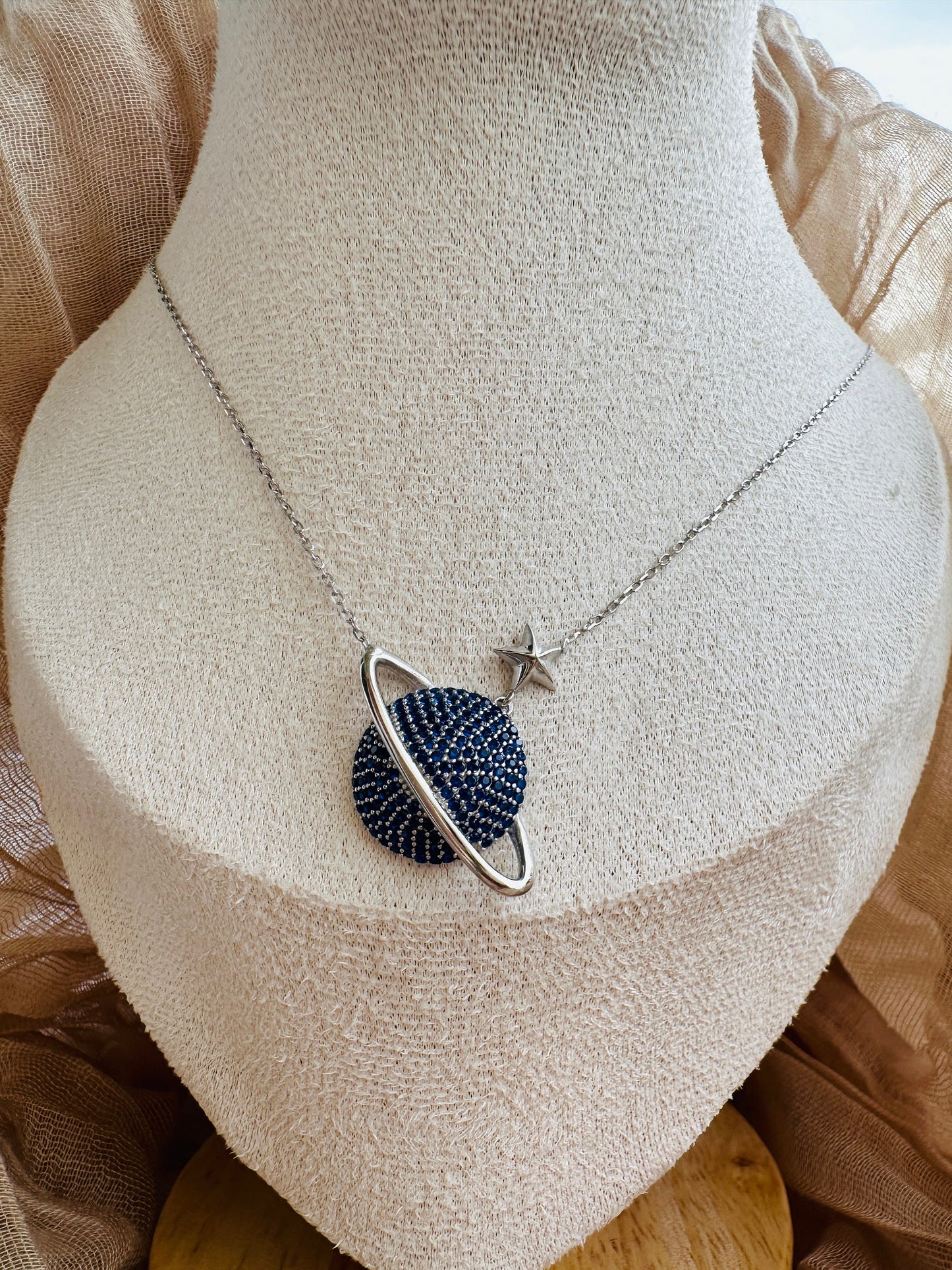 Blue Stone Silver Planet Necklace