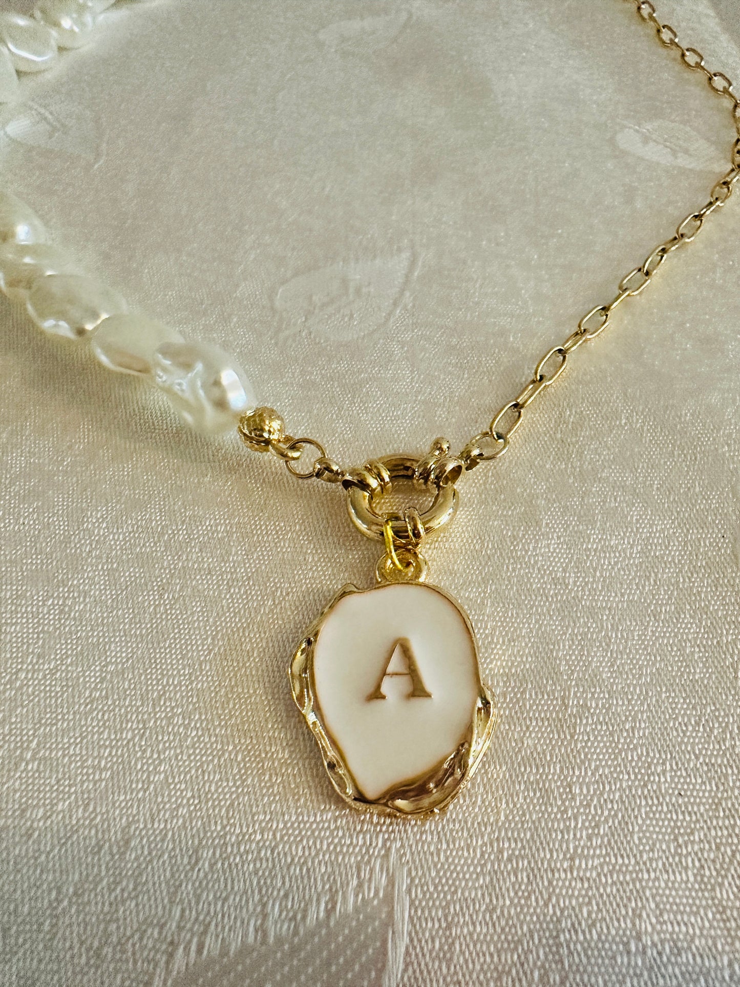 Agora Pearl A Letter  Necklace