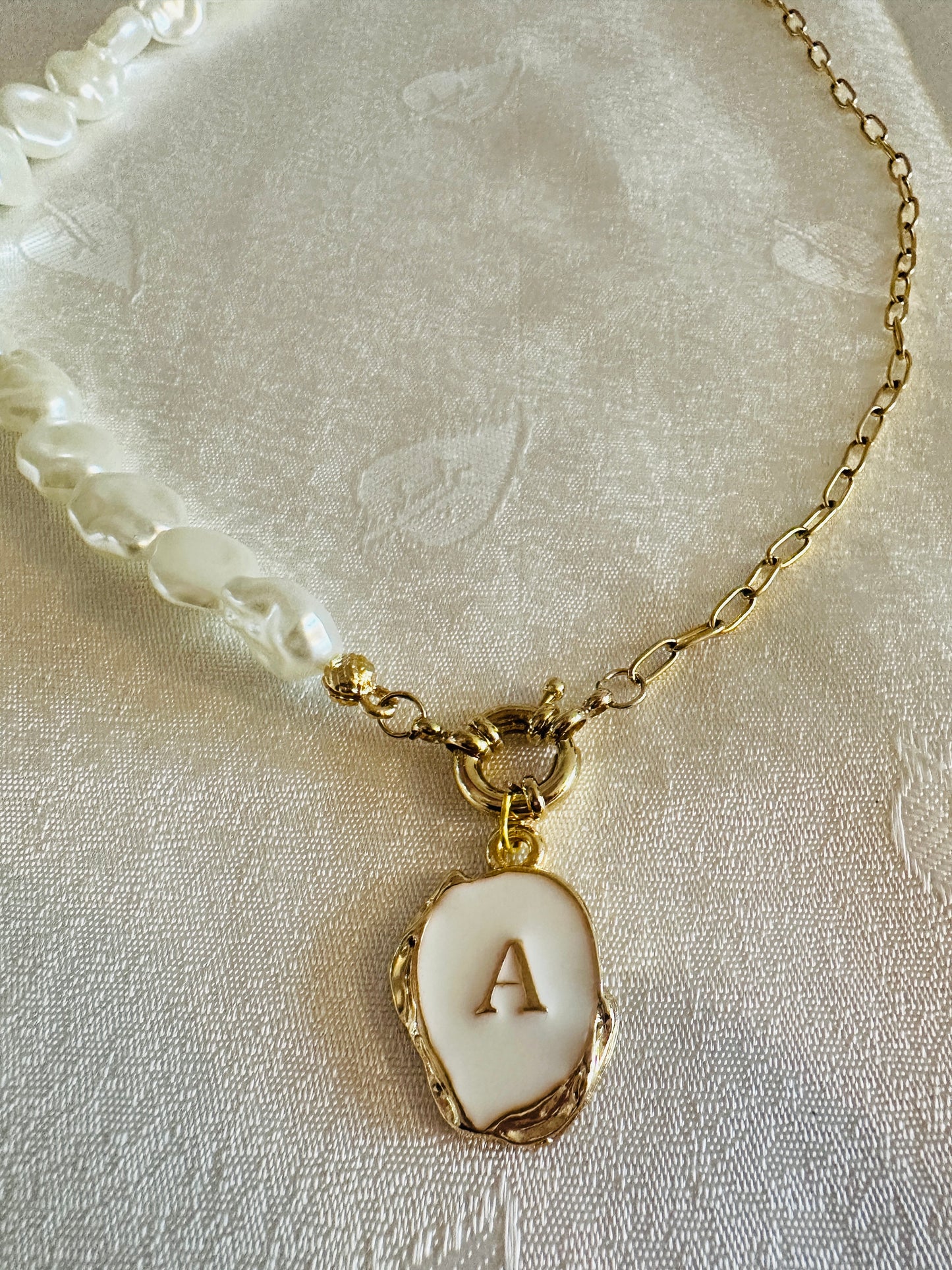 Agora Pearl A Letter  Necklace