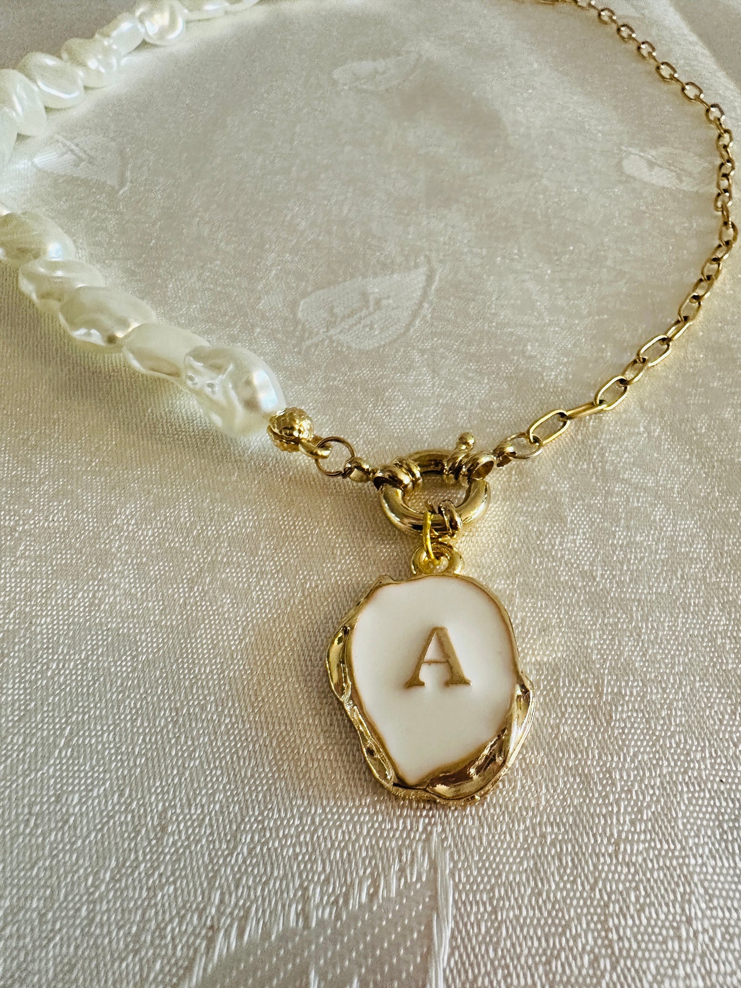 Agora Pearl A Letter  Necklace