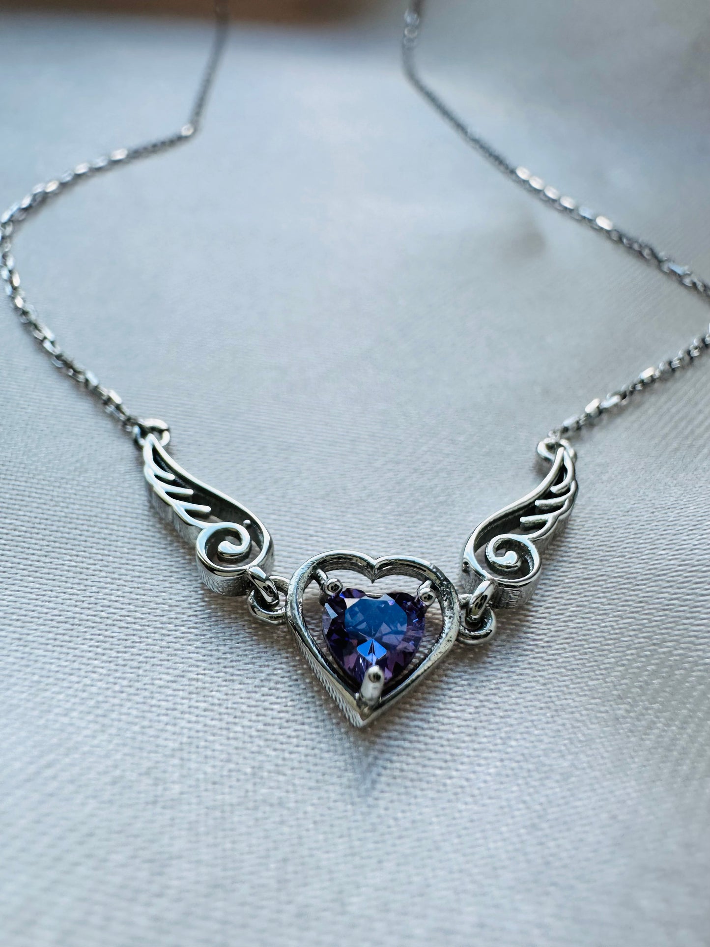 Amy Amethyst  Angel Wing Heart Necklace