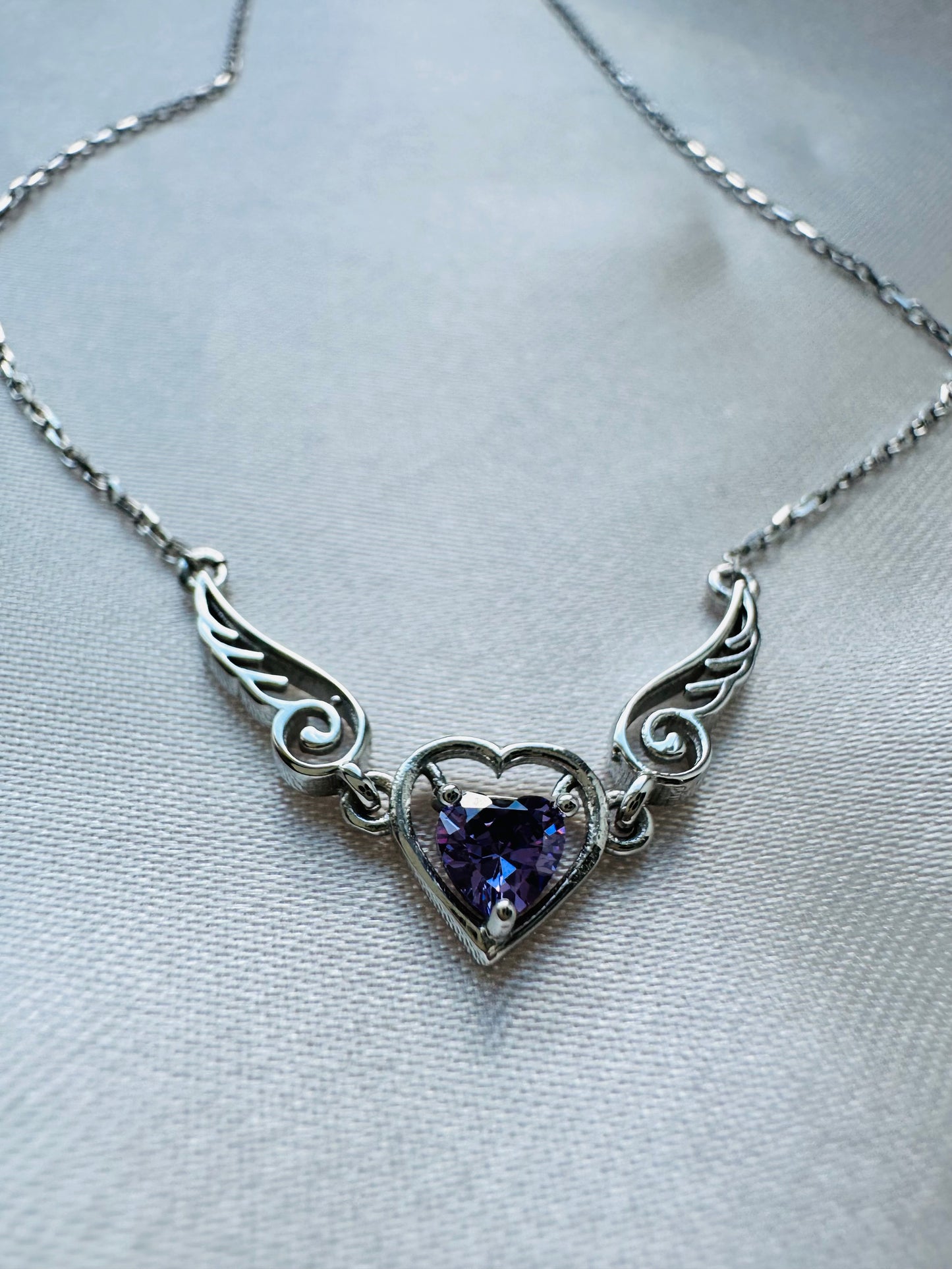 Amy Amethyst  Angel Wing Heart Necklace