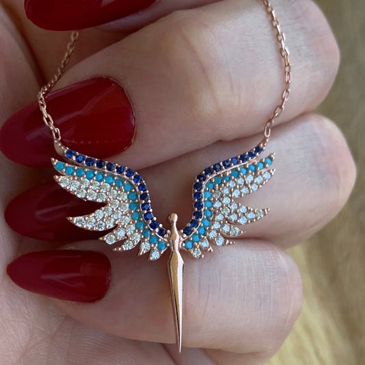 Turquoise Rose Gold Archangel Protect Angel Pendant