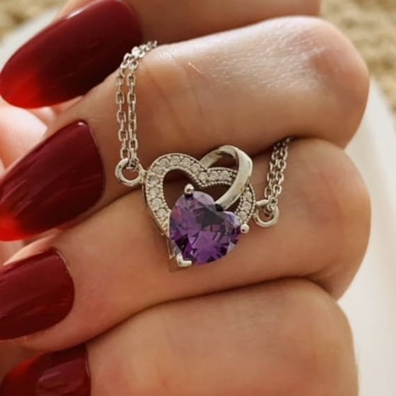 Alessi Amethyst Double Heart Necklace with Bracelet Option