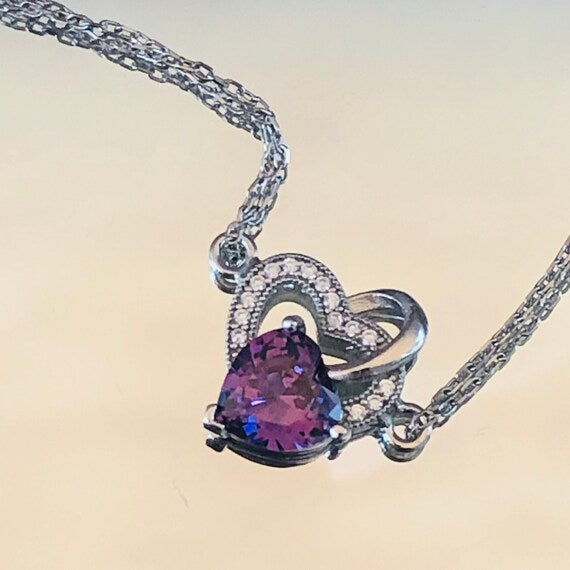 Alessi Amethyst Double Heart Necklace with Bracelet Option