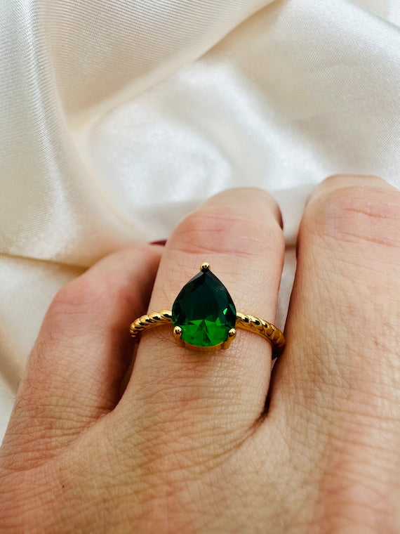 Emerald Pear Cut Ring